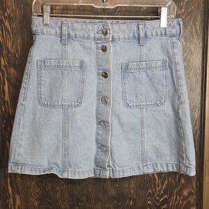 H&M Light Blue Button-Front A-Line Skirt